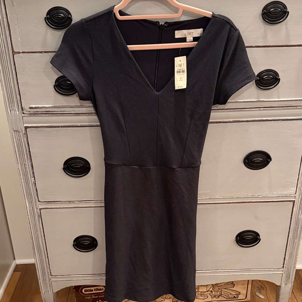 LOFT black ribbed NWT fit and flare v-neck dress